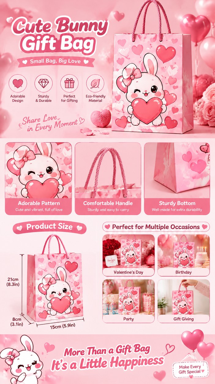 JQXZV Pink Heart Bunny Gift Bag photo 2