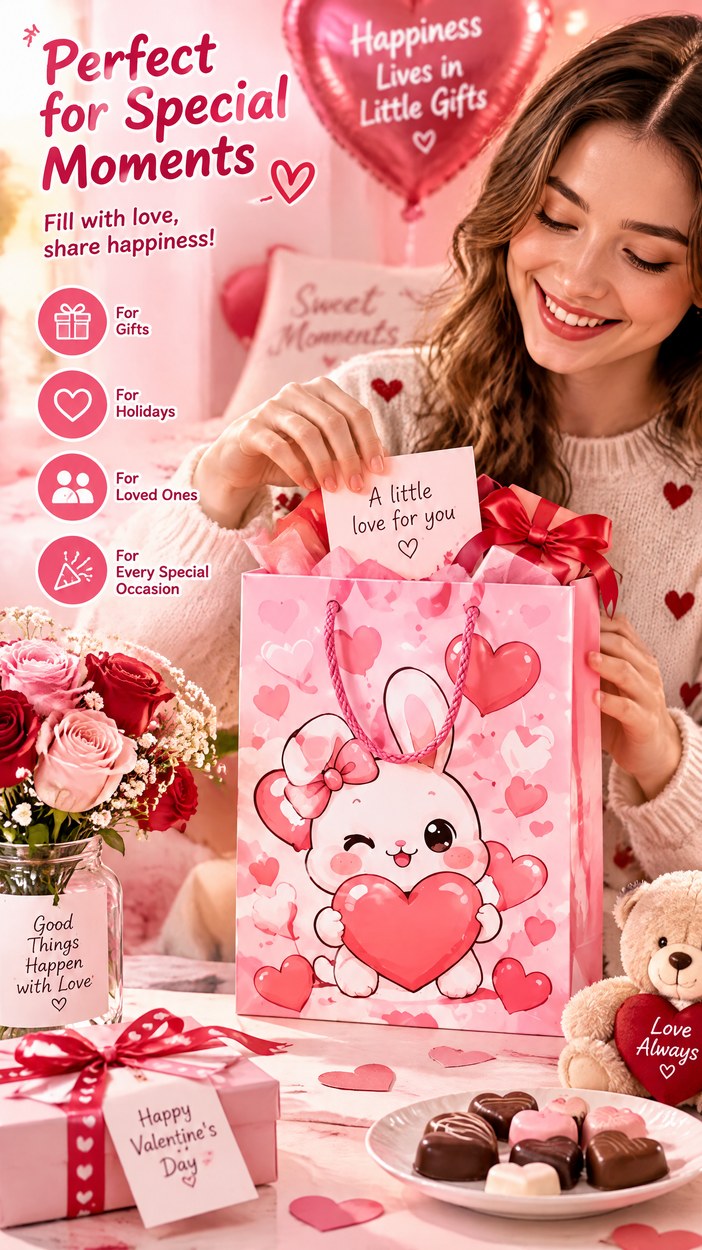 JQXZV Pink Heart Bunny Gift Bag photo 3