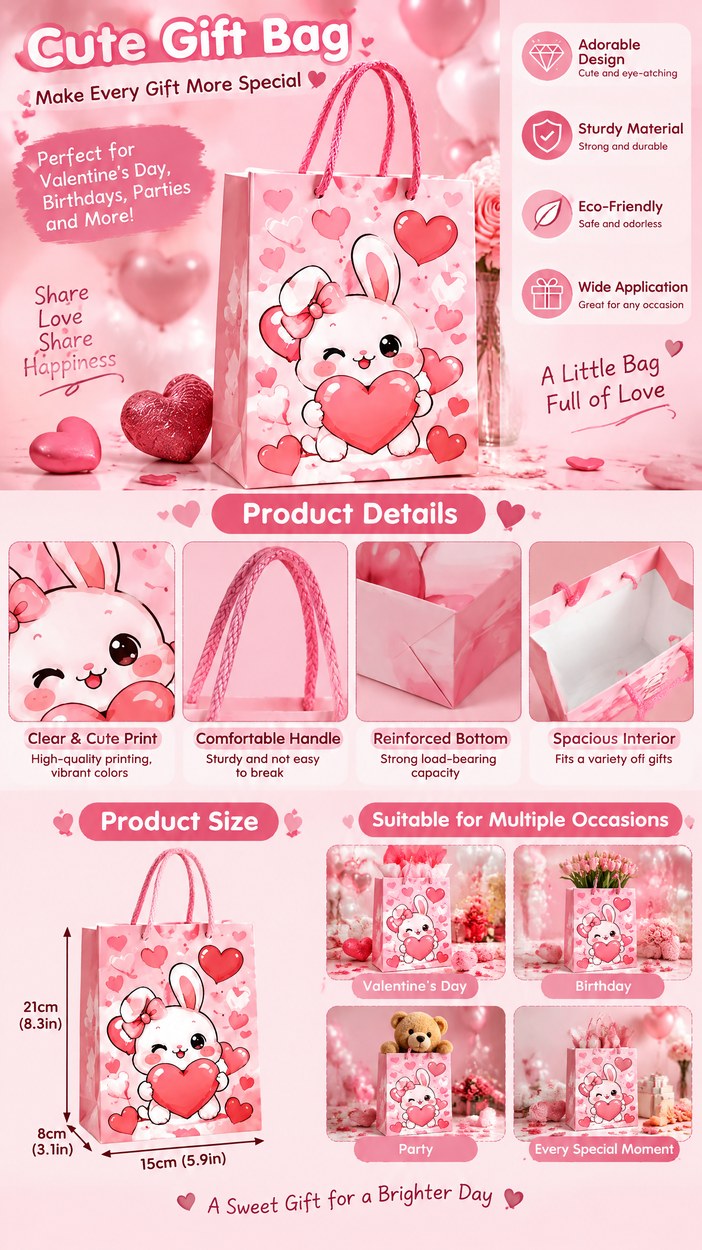 JQXZV Pink Heart Bunny Gift Bag photo 5