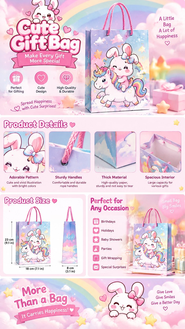 JQXZV Rainbow Unicorn Bunny Gift Bag photo 2