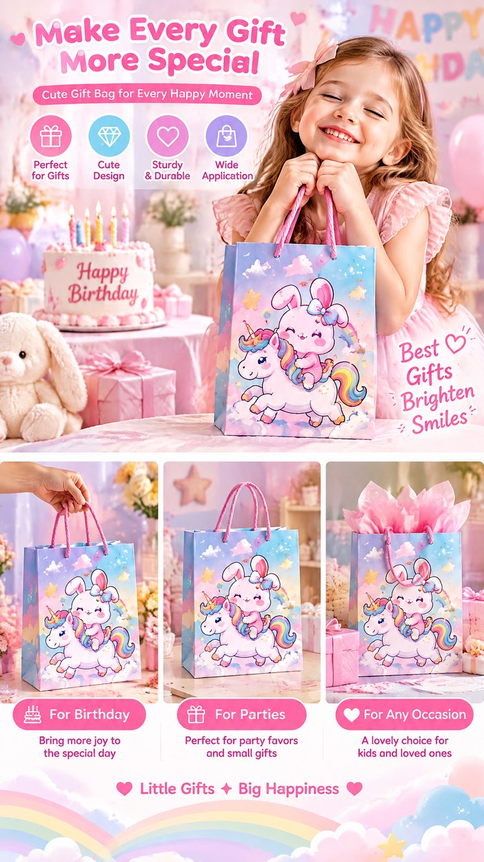 JQXZV Rainbow Unicorn Bunny Gift Bag photo 4