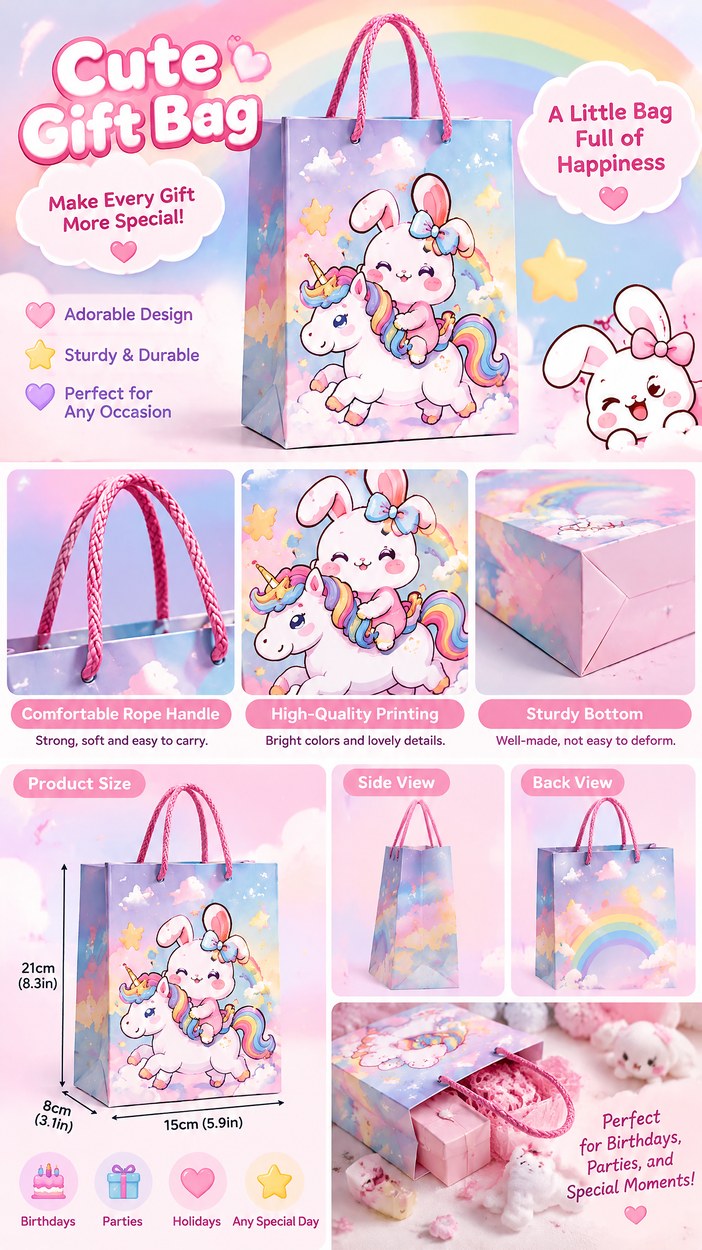 JQXZV Rainbow Unicorn Bunny Gift Bag photo 5