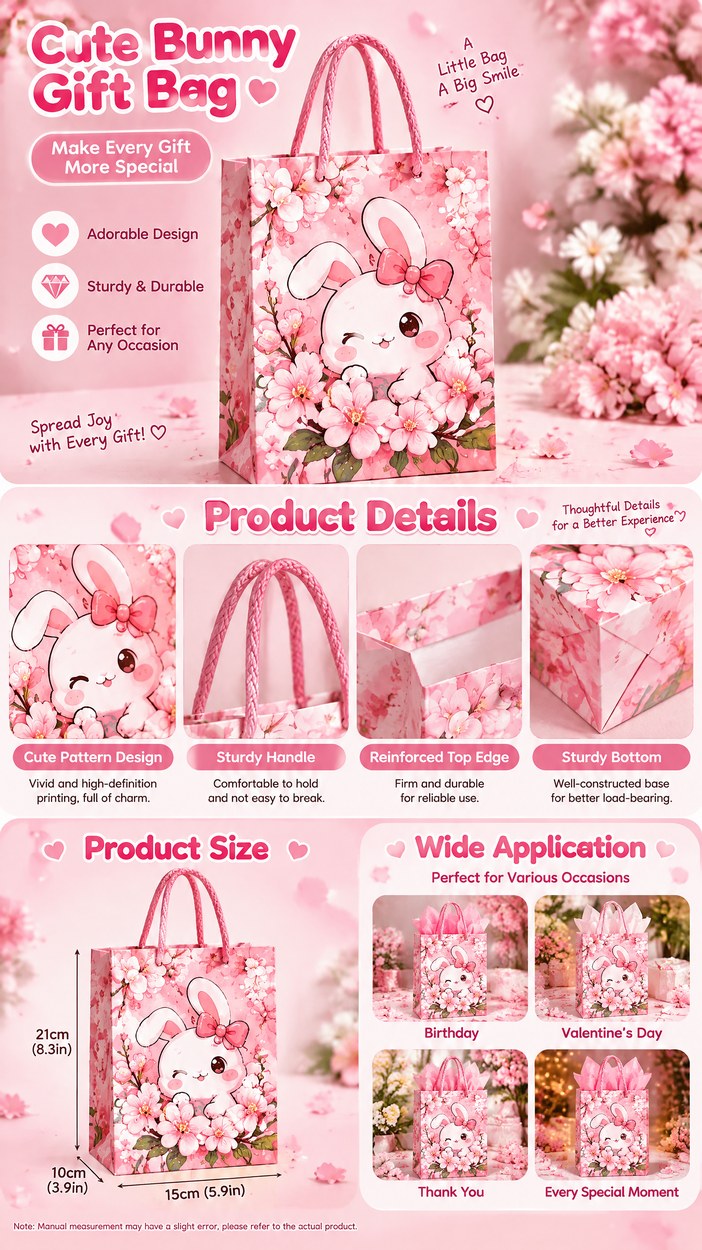 JQXZV Cherry Blossom Bunny Gift Bag photo 3