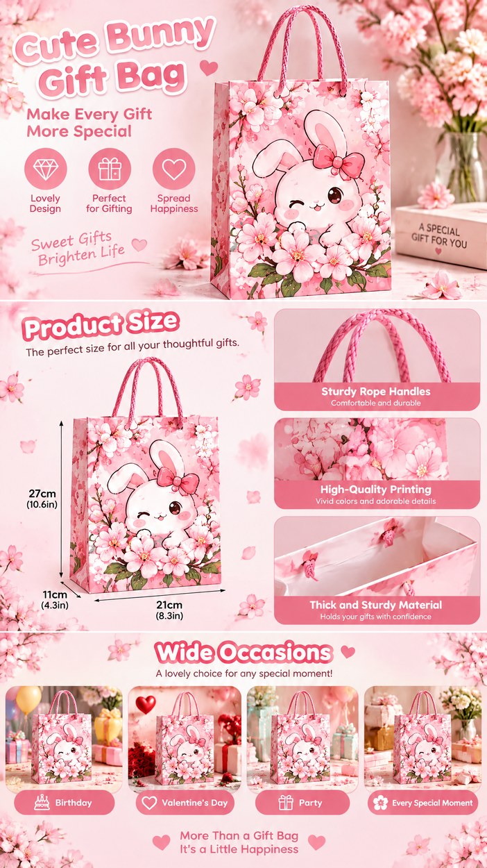 JQXZV Cherry Blossom Bunny Gift Bag photo 5