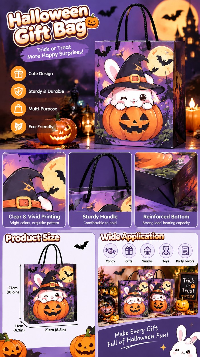 JQXZV Halloween Witch Bunny Gift Bag photo 3