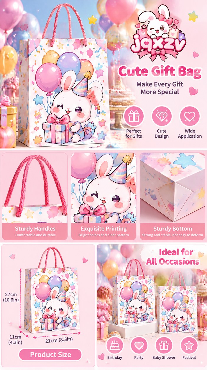 JQXZV Birthday Balloon Bunny Gift Bag photo 2