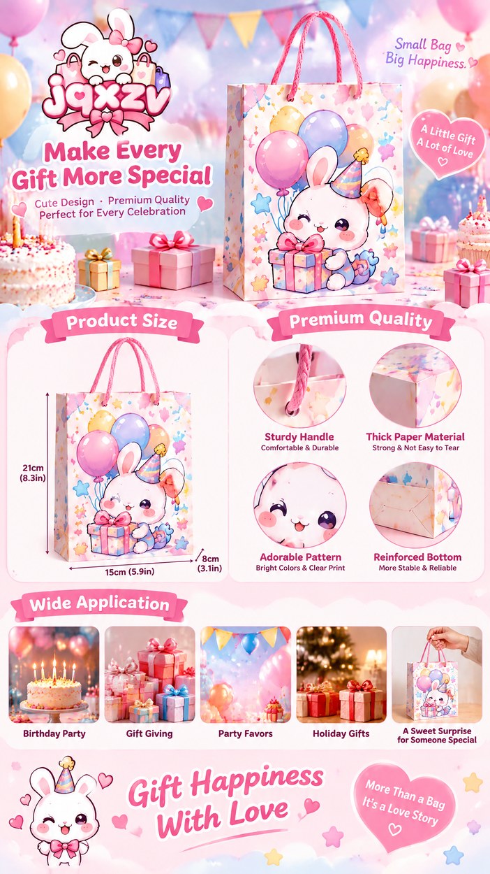 JQXZV Birthday Balloon Bunny Gift Bag photo 5