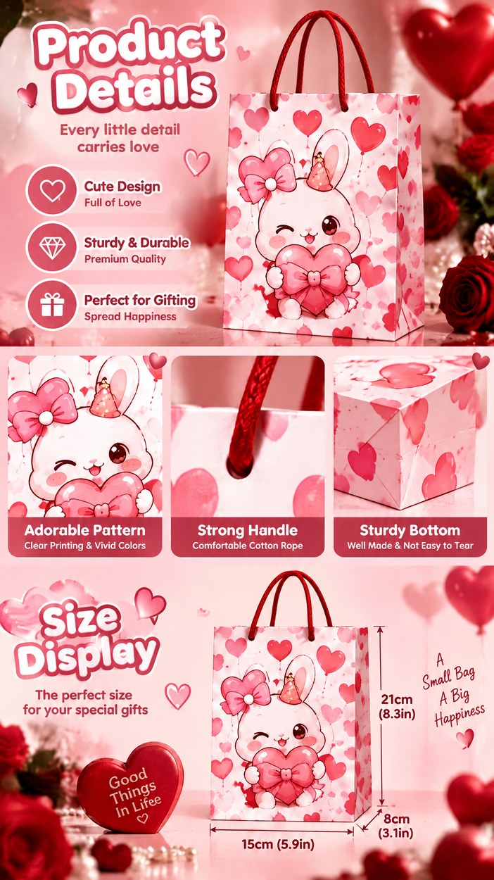 JQXZV Valentine Love Bunny Gift Bag photo 3